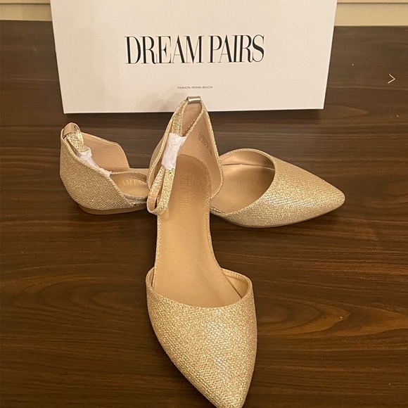 Dream Pair gold glitter formal flat shoe size 10 - Picture 4 of 6